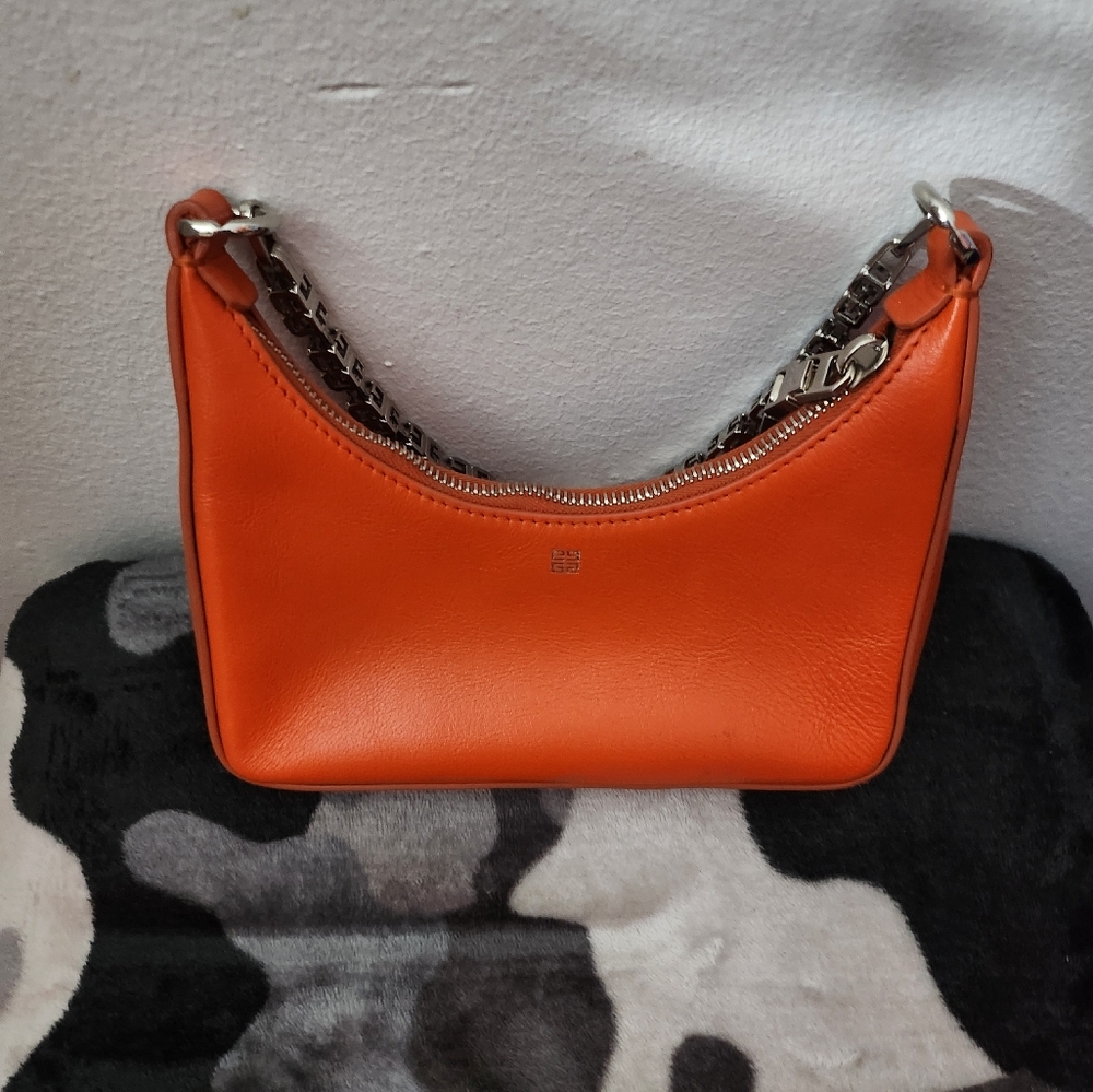 GIVENCHY Mini Moon Cut Out Bag in leather and chain Dark Orange